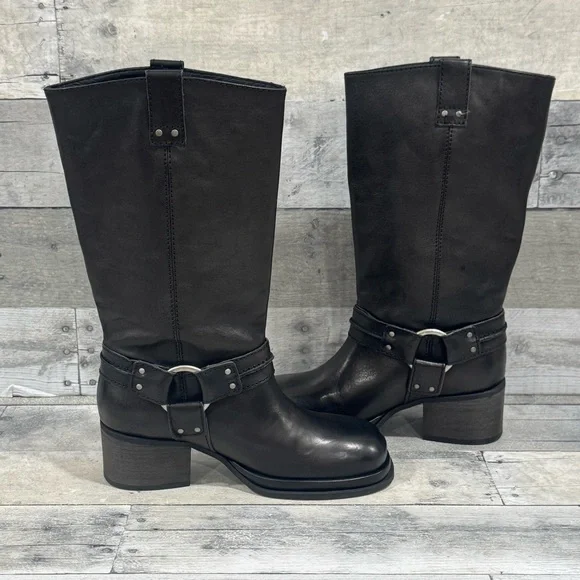 free people Anok Harness Moto Boots in Black Distressed Leather - Sz - 7 - Picture 2 of 13